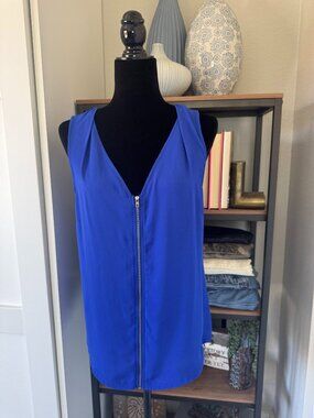 inc Blue Mixed Media Zip Front Tank - Size PM